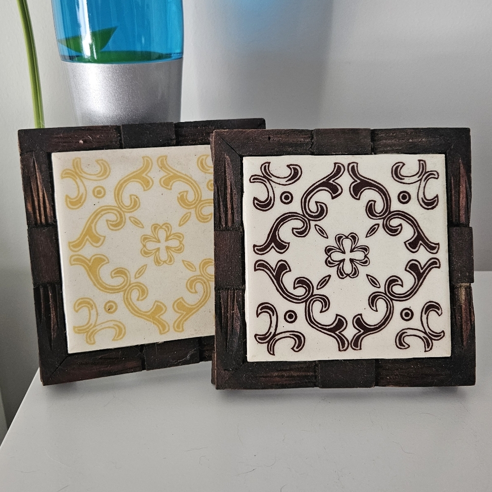 Mexico Wood & Tile Trivet Set